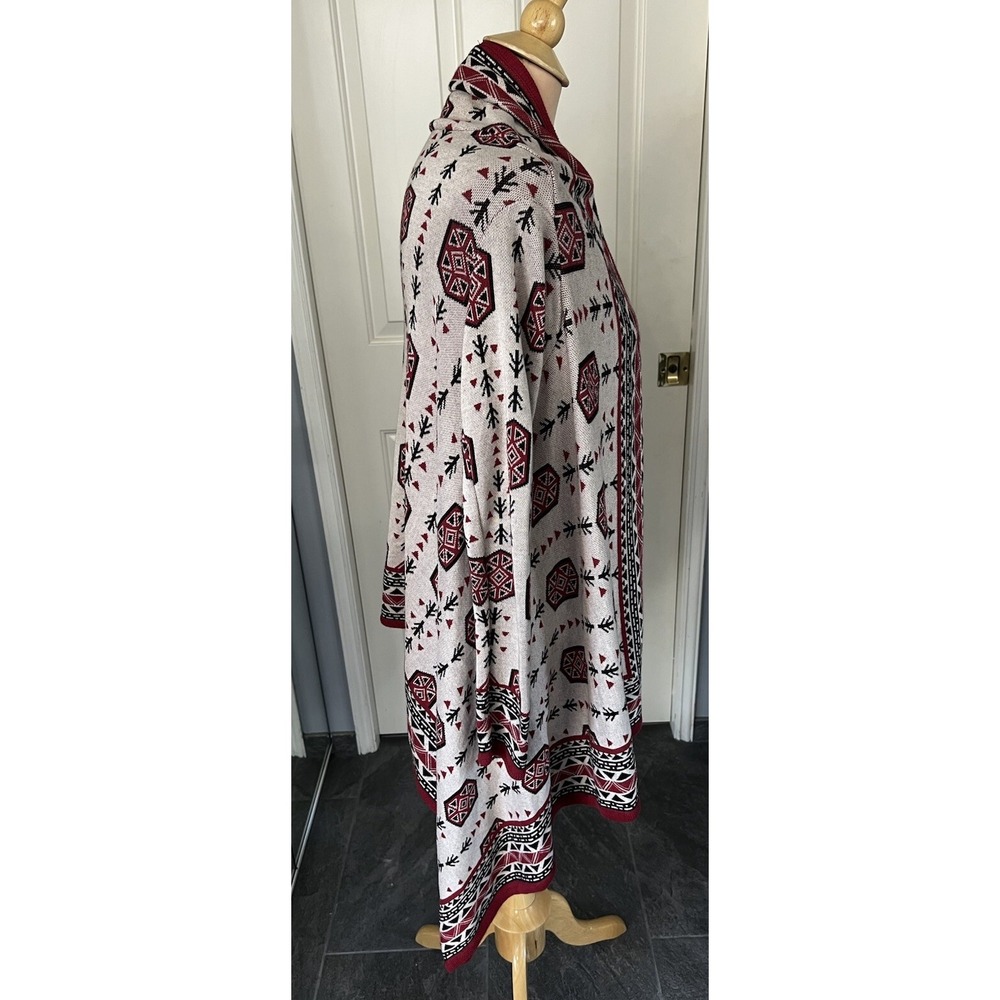 H&M Divided Cascading Cardigan Women's Tan/Red Aztec Tribal Print‎ Size Small - Picture 3 of 7